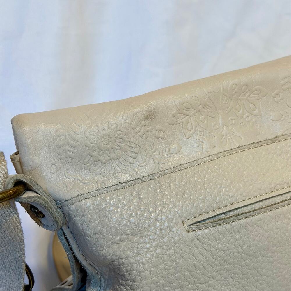 The Sak Silverlake Off White Leather Embossed Floral Foldover Crossbody Purse - Picture 6 of 11